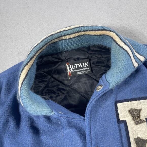 Vintage‎ Blaine Bengals Varsity Jacket Mens Large Blue Leather Wool Butwin 90s - Picture 5 of 10